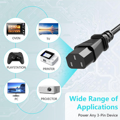 10FT 18 AWG Power Cable NEMA 5-15P to IEC320C13 Compatible with Computer