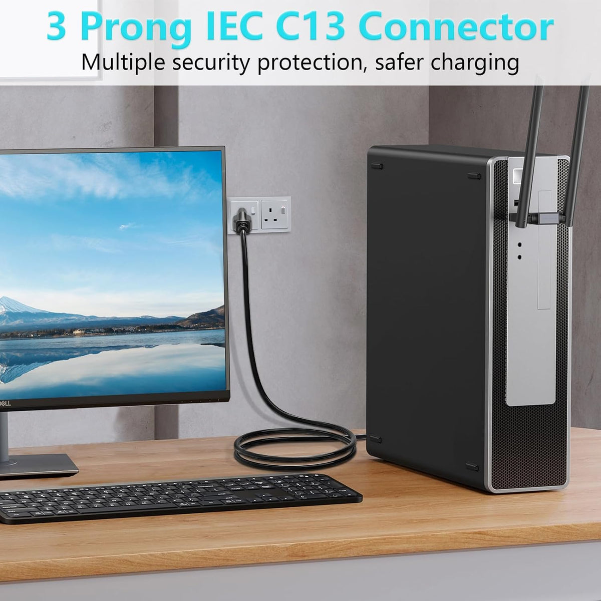 10FT 18 AWG Power Cable NEMA 5-15P to IEC320C13 Compatible with Computer